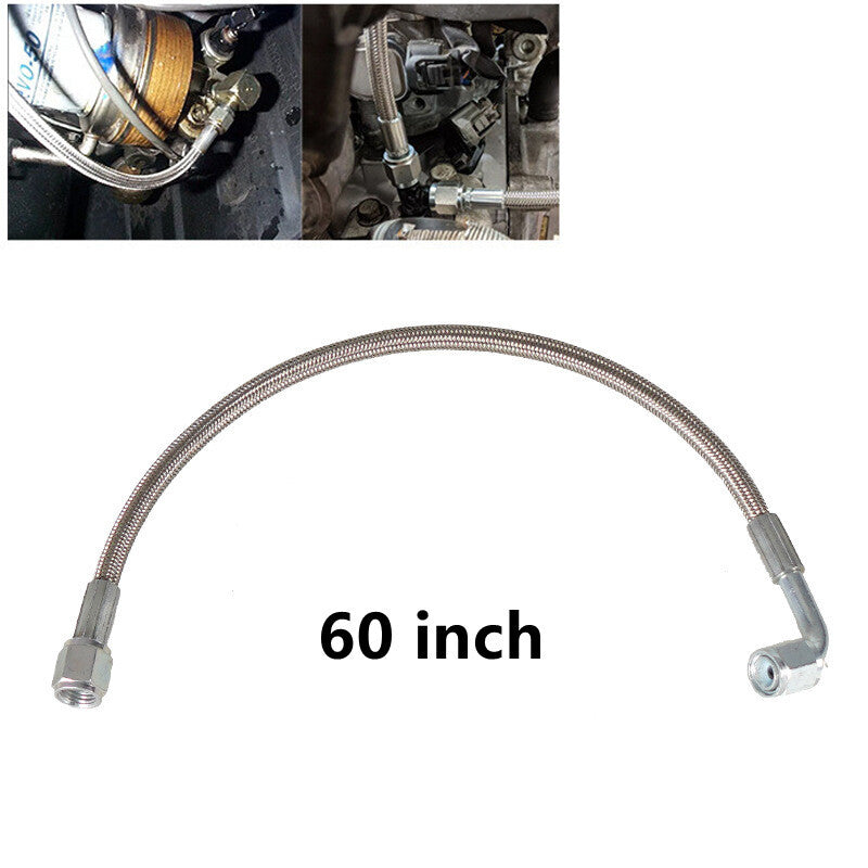 Turbine oil feed line 60-inch steel braided PTFE line 4AN 90° straight hose end PTFE