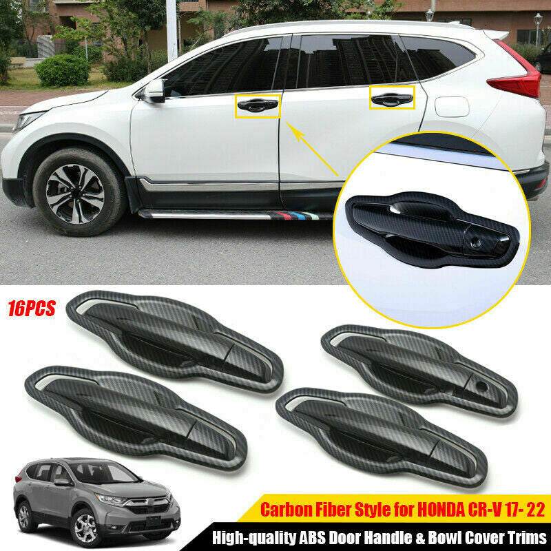 16P for Honda CR-V CRV 2017-2022 Carbon Fiber Look Door Handle Bowl Cover Trims