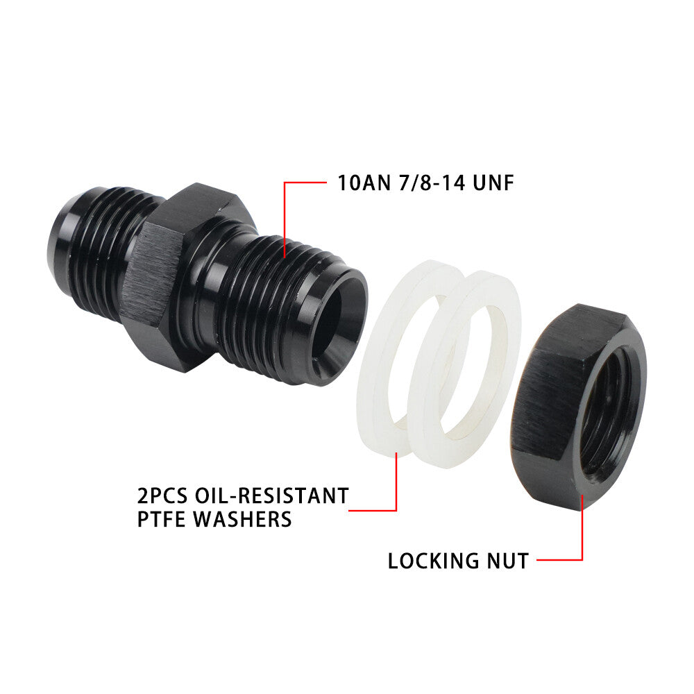 10AN AN10 Flare Fuel Cell Bulkhead Fitting Adapter With Rubber Washer Aluminum