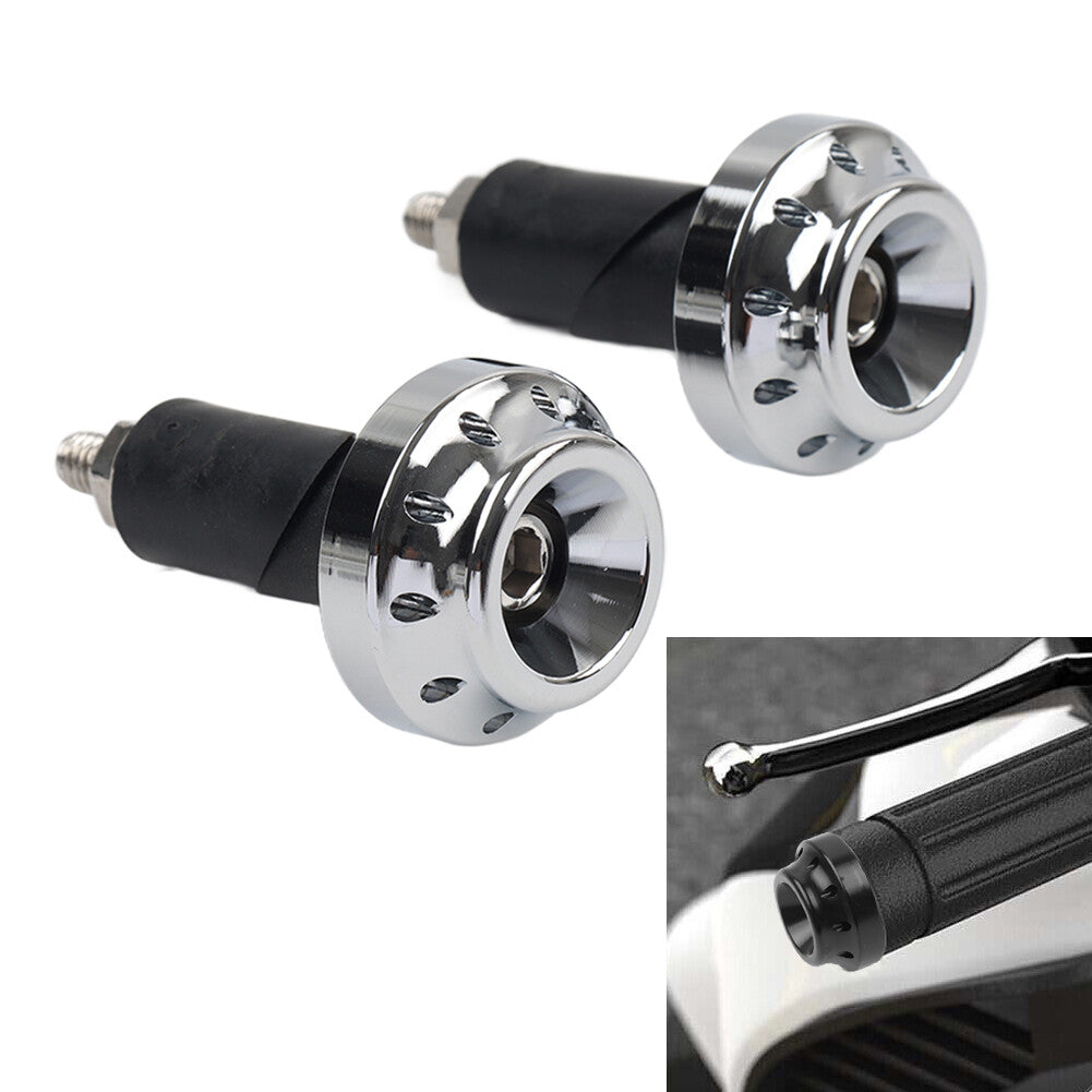 1Pair Chrome Motorcycle 7/8 1 Handlebar Grips Handle Bar End Cap Silder Plug