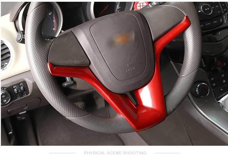for Chevrolet for Cruze 2010-2015 2016 Gloss Red Steering Wheel Strip Cover Trim 1PC