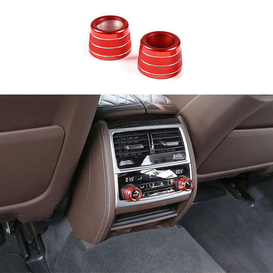 for BMW 5 Series G30 2018-23 Red Aluminum Inner Rear Ac Knob Ring Cover Trim 2P