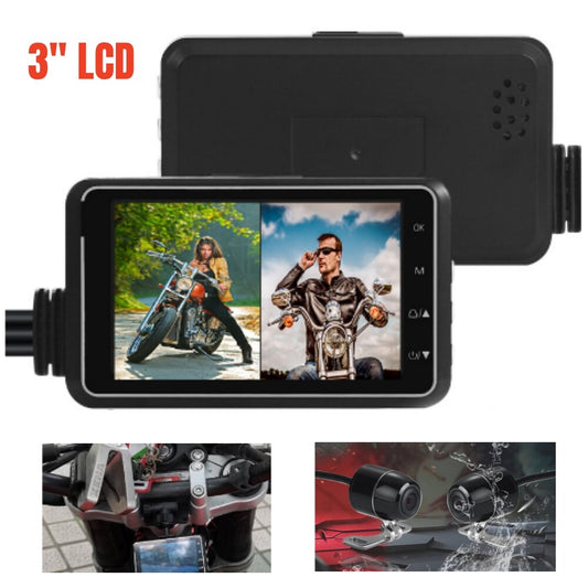 1-piece motorcycle 3-inch LCD waterproof dual-lens DVR camera recorder kit
