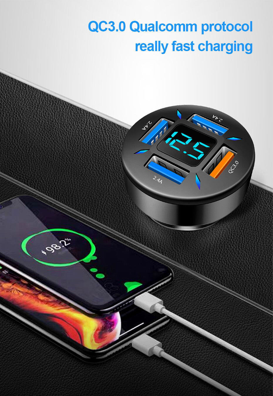 4Ports QC 3.0 USB Fast Charger Socket Outlet For Car W/ LED Digital Voltmeter