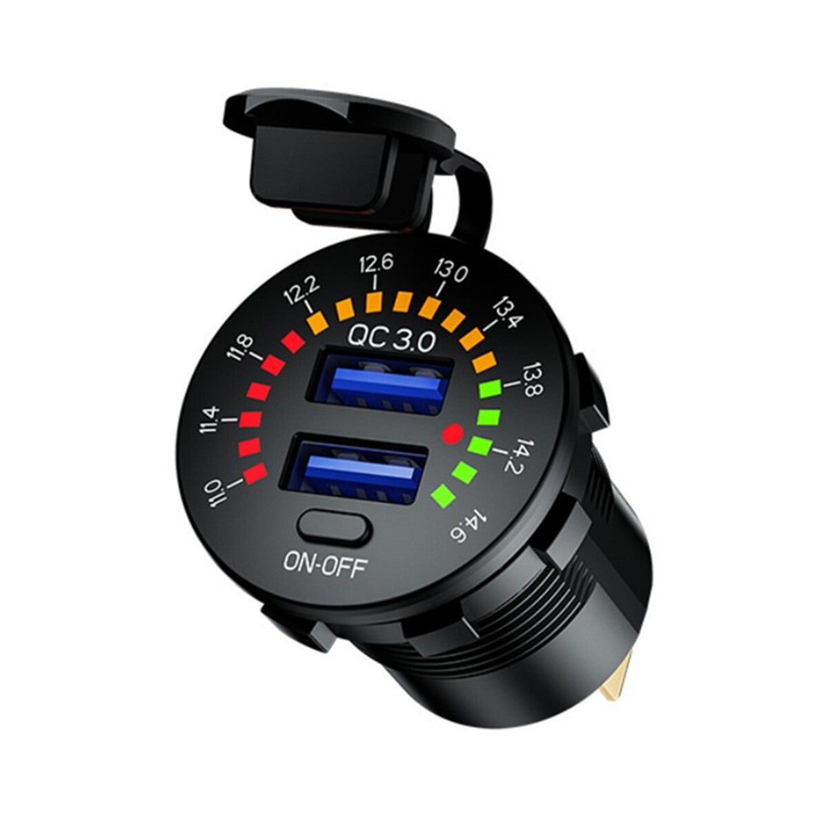 12V-24V QC3.0 Dual USB Car Fast Charger Power Socket Outlet With LED Voltmeter