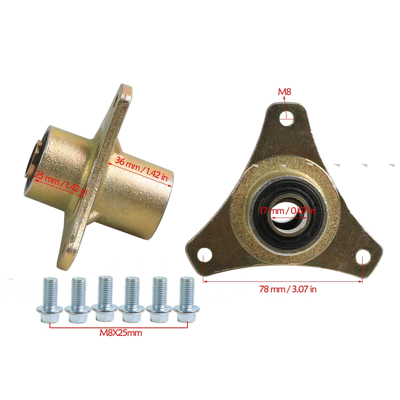 3-Screw Front Wheel Hub Steering Joint Spindle Kit for Go-Karts, All-Terrain Vehicles, and Four-Wheel Vehicles