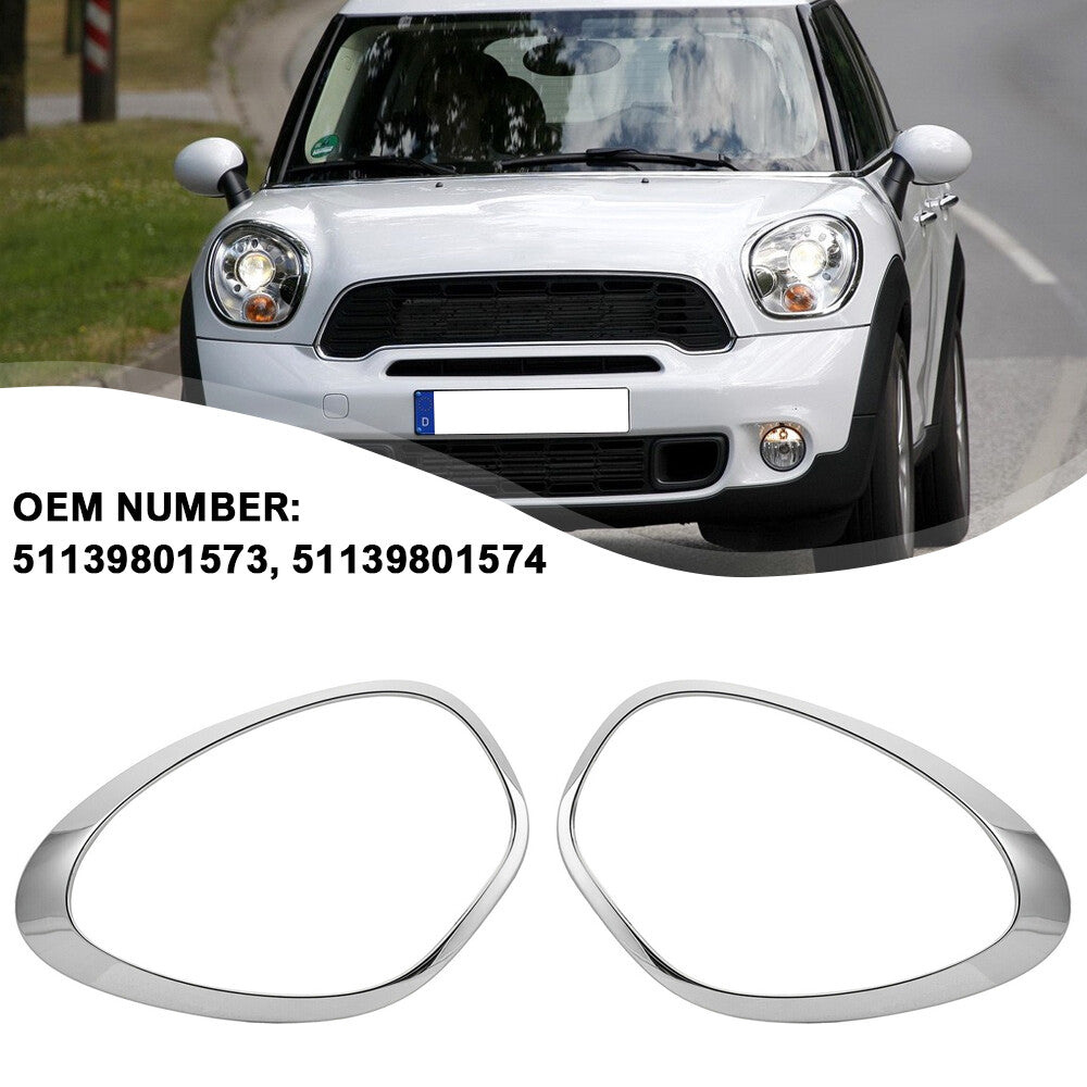 A pair of headlight bezel trims for 11-16 for Mini Cooper Countryman R60 Paceman R61