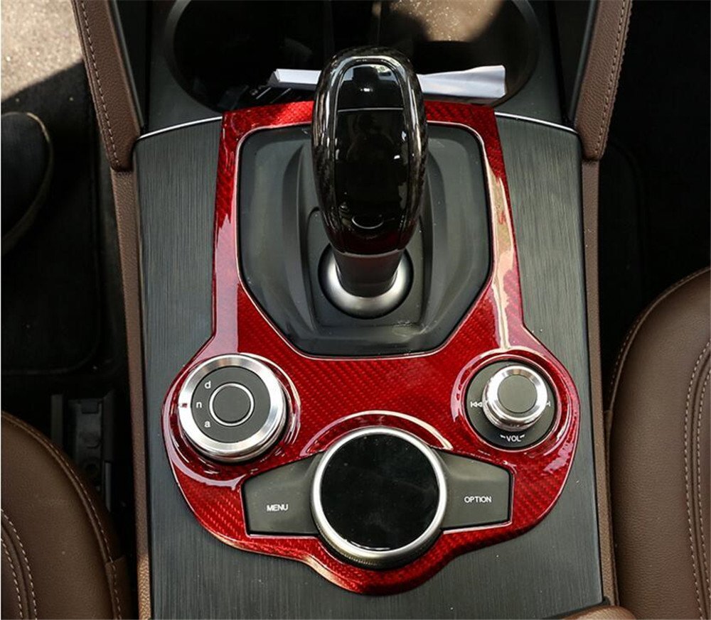 Red Carbon Fiber Gear Shift Panel Cover for Alfa Romeo Giulia / for Stelvio 2017-2019