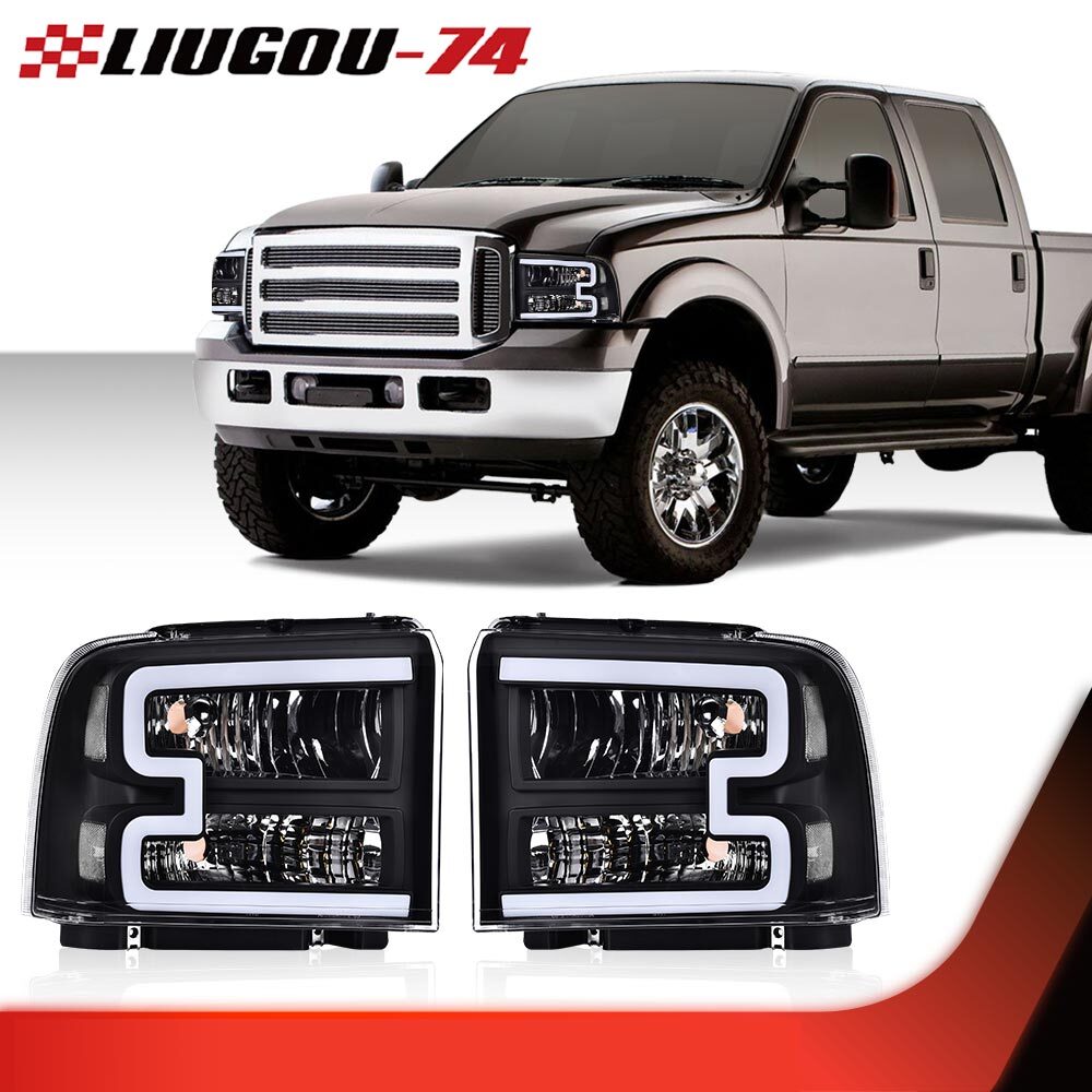 LED DRL headlights, clear/black, suitable for Ford F250, F350, F450, F550. 05-07 Super Duty