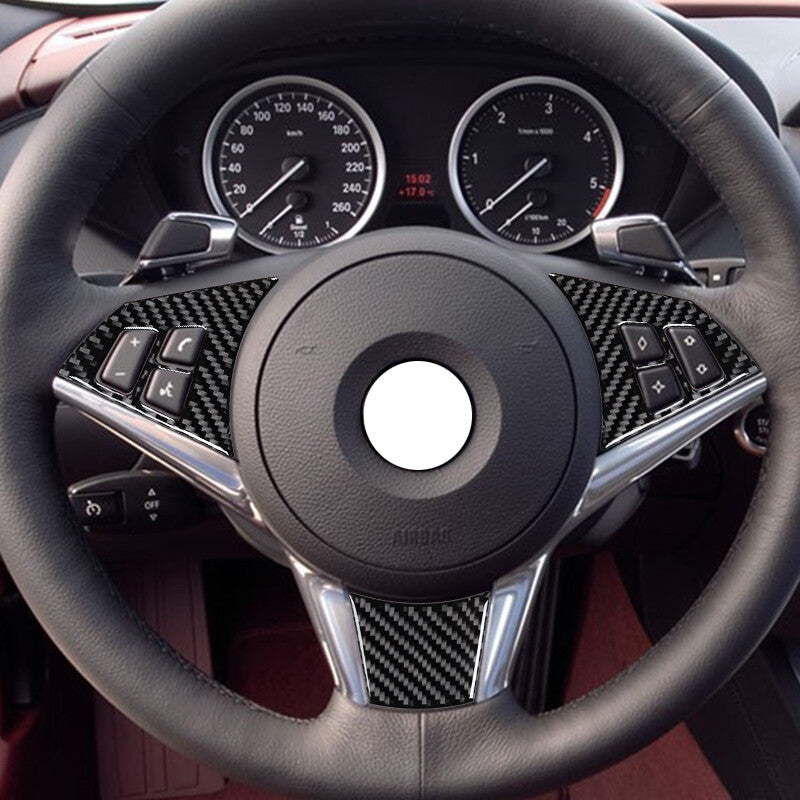 3Pcs Carbon Fiber Steering Wheel Cover Trim for BMW 6 Series E63 E64 2004-10
