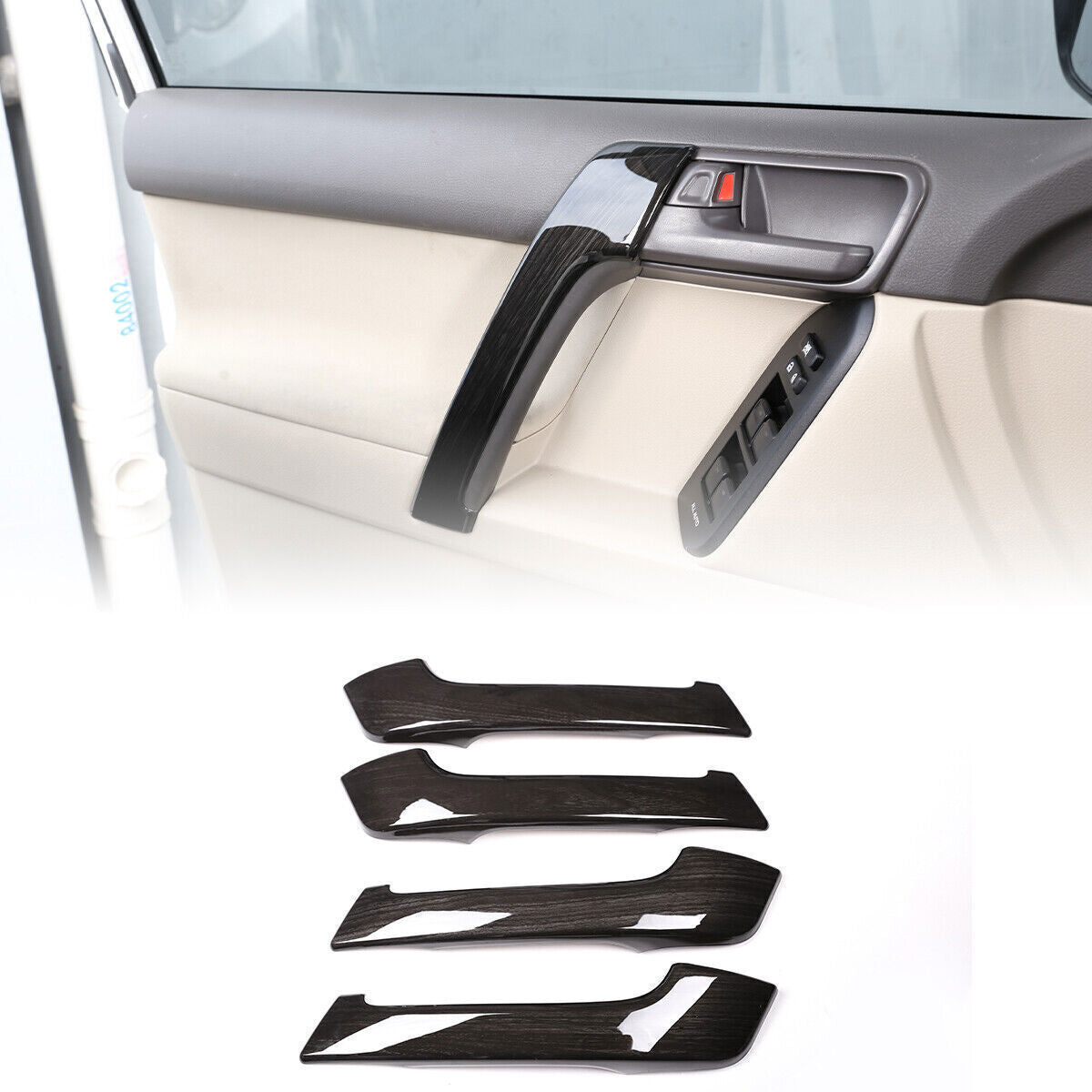 Black Wood Car Door Inner Handle Protective Cover for Toyota Prado FJ150 10-2018