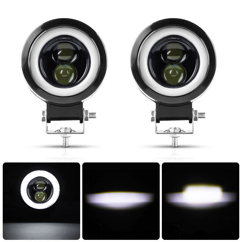 2X Motorcycle LED Spot Light Hi-Lo White Halo Angel Eye Headlight Driving Fog