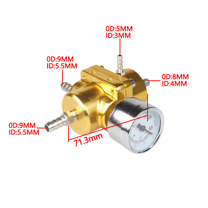 Adjustable Fuel Pressure Regulator Gauge Fitting Kit Gold Aluminum Universal