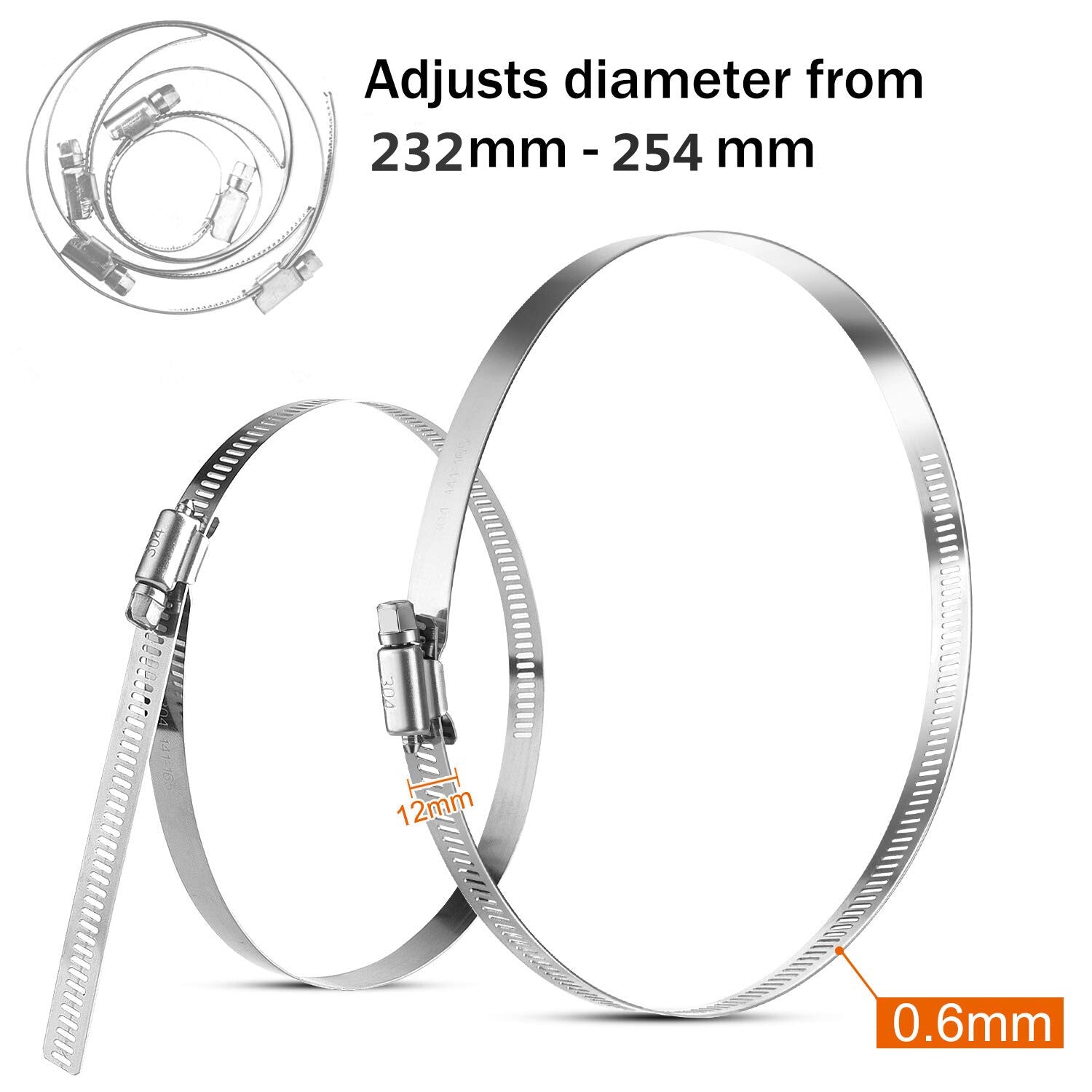 Adjustable 10-inch hose clamp, stainless steel pipe clamp, worm gear clamp, drive clamp