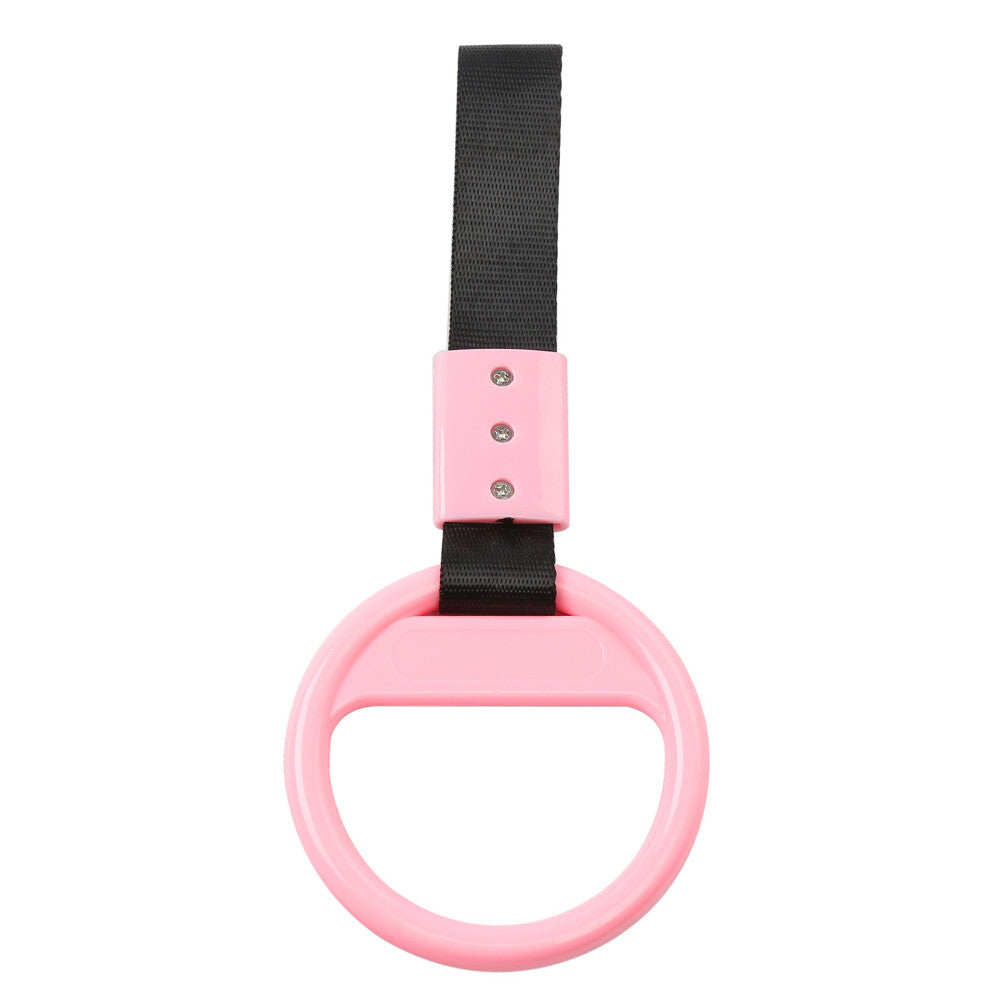 Car Round Ring Train Bus Handle Hand Strap Drift Charm Tools Black+pink