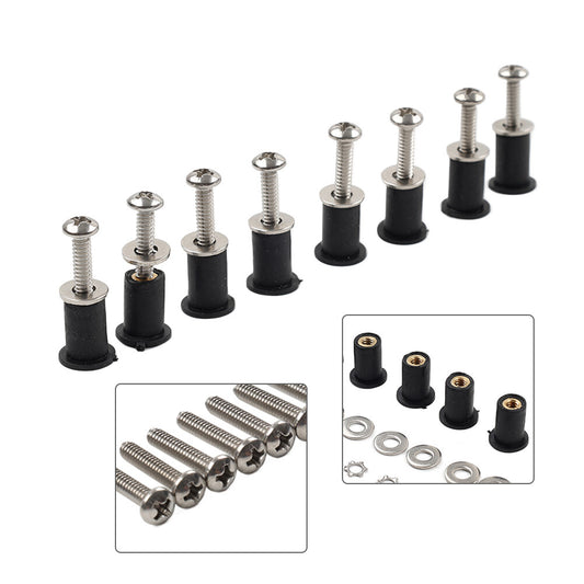 8PCS Headlight Bucket Nacelle Stainless Steel  Rubber Well Nut Kit for Harley
