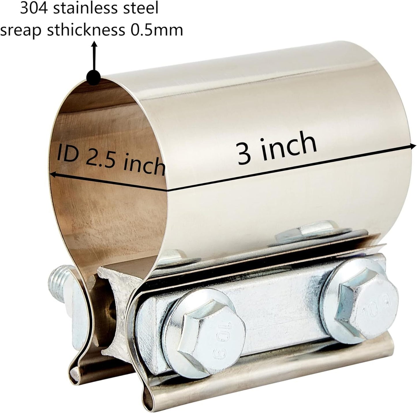 2.5-inch Butt Connector with Clamp, Exhaust Muffler Clamp, 2X Exhaust Pipe Clip