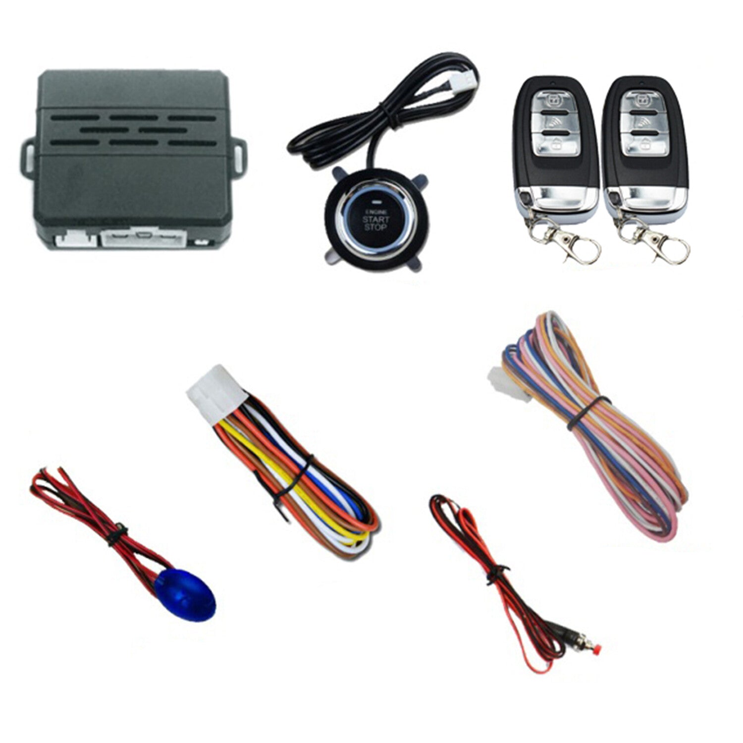 Universal Car Alarm Remote Start Keyless Push Start System Fits For 12V Car Set