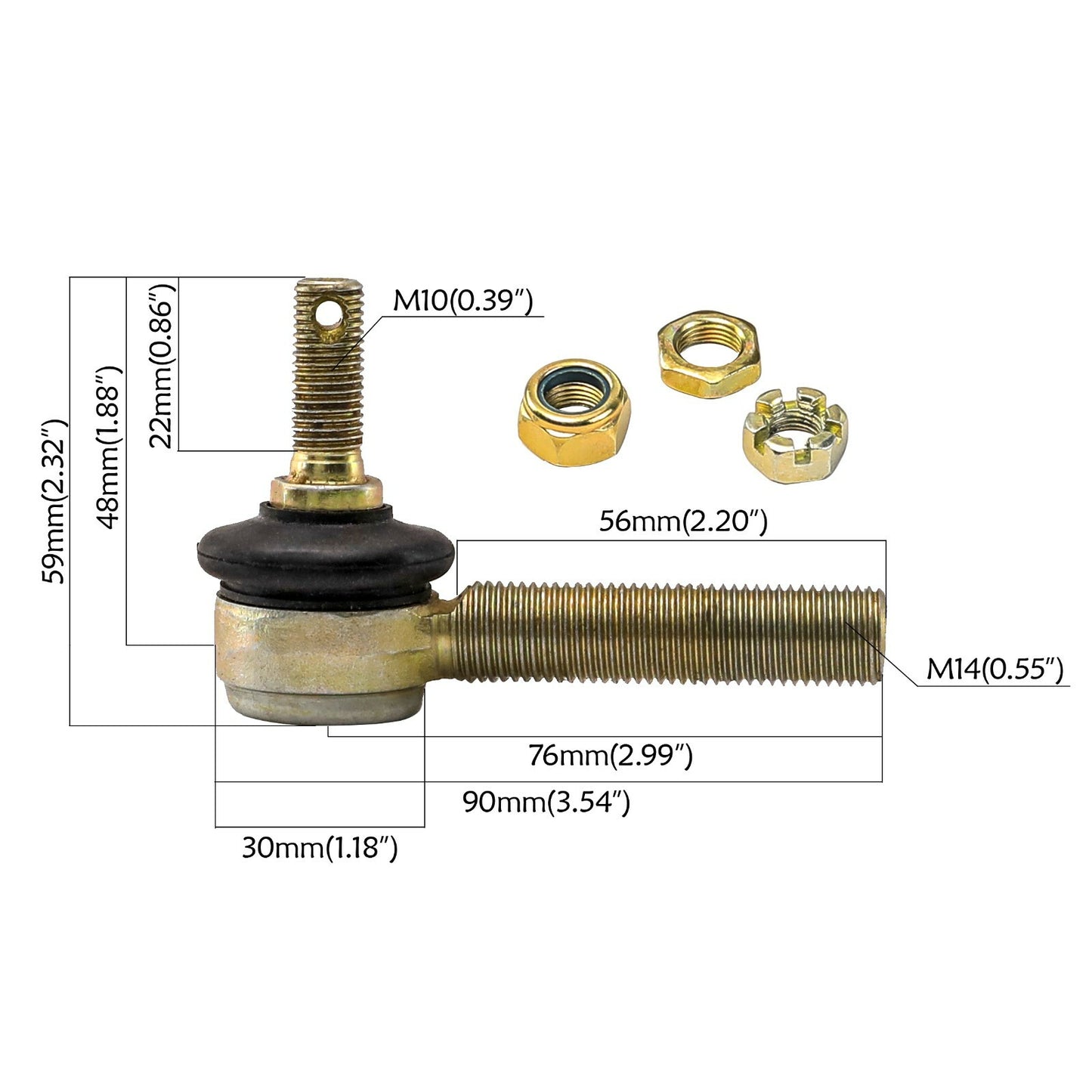 A pair of 10mm tie rod end ball joints are suitable for all-terrain vehicles, four-wheel go-karts, 50/70/90/110cc, 125cc, and 150cc models.