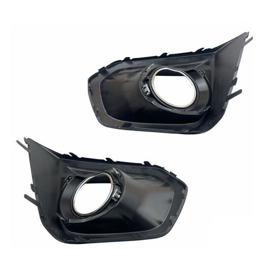 A pair of front fog light bezels with gloss black trim for Subaru 2012-2014 models.