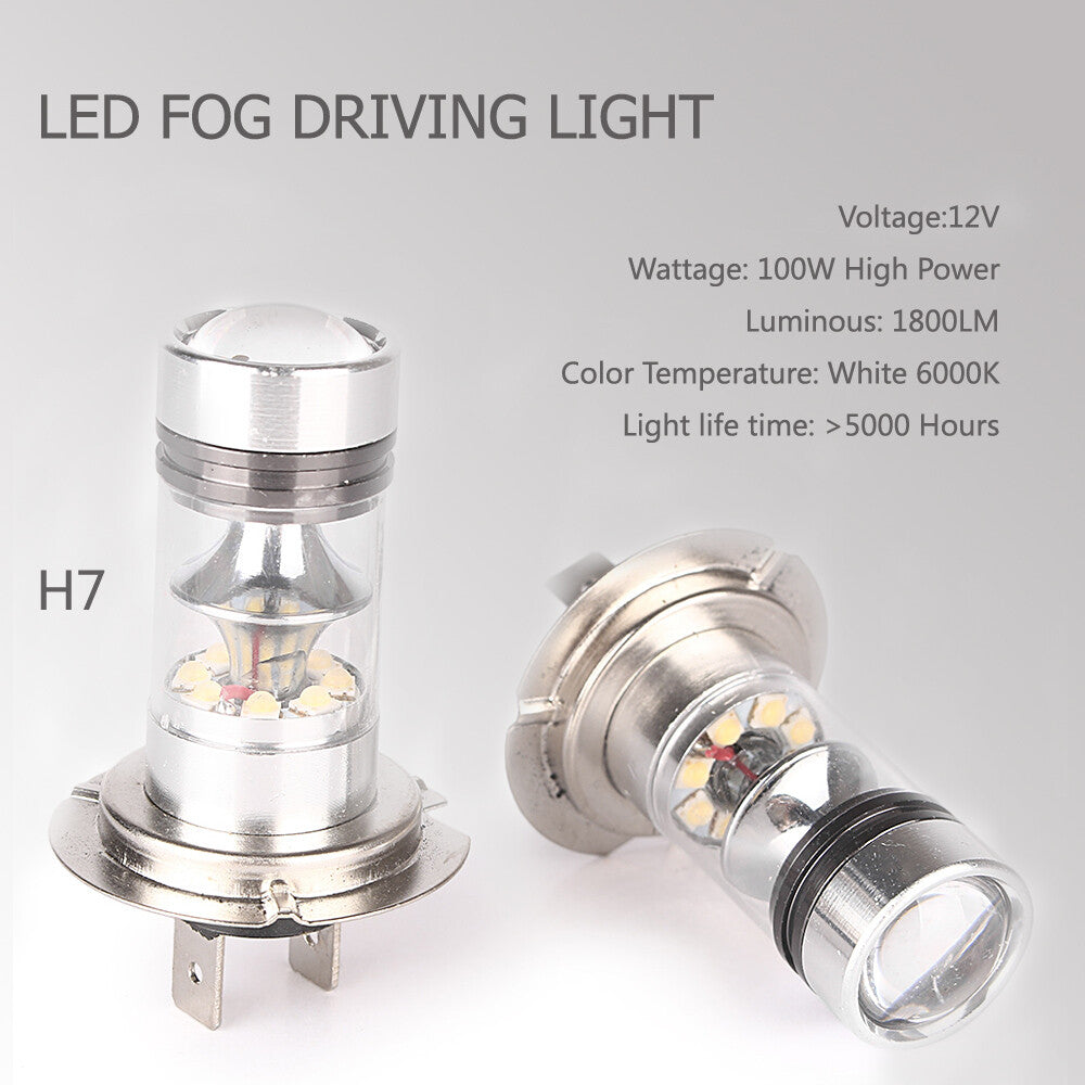 H7 6000K 100W LED 20-SMD Projector Fog Driving DRL Light Bulbs HID White po