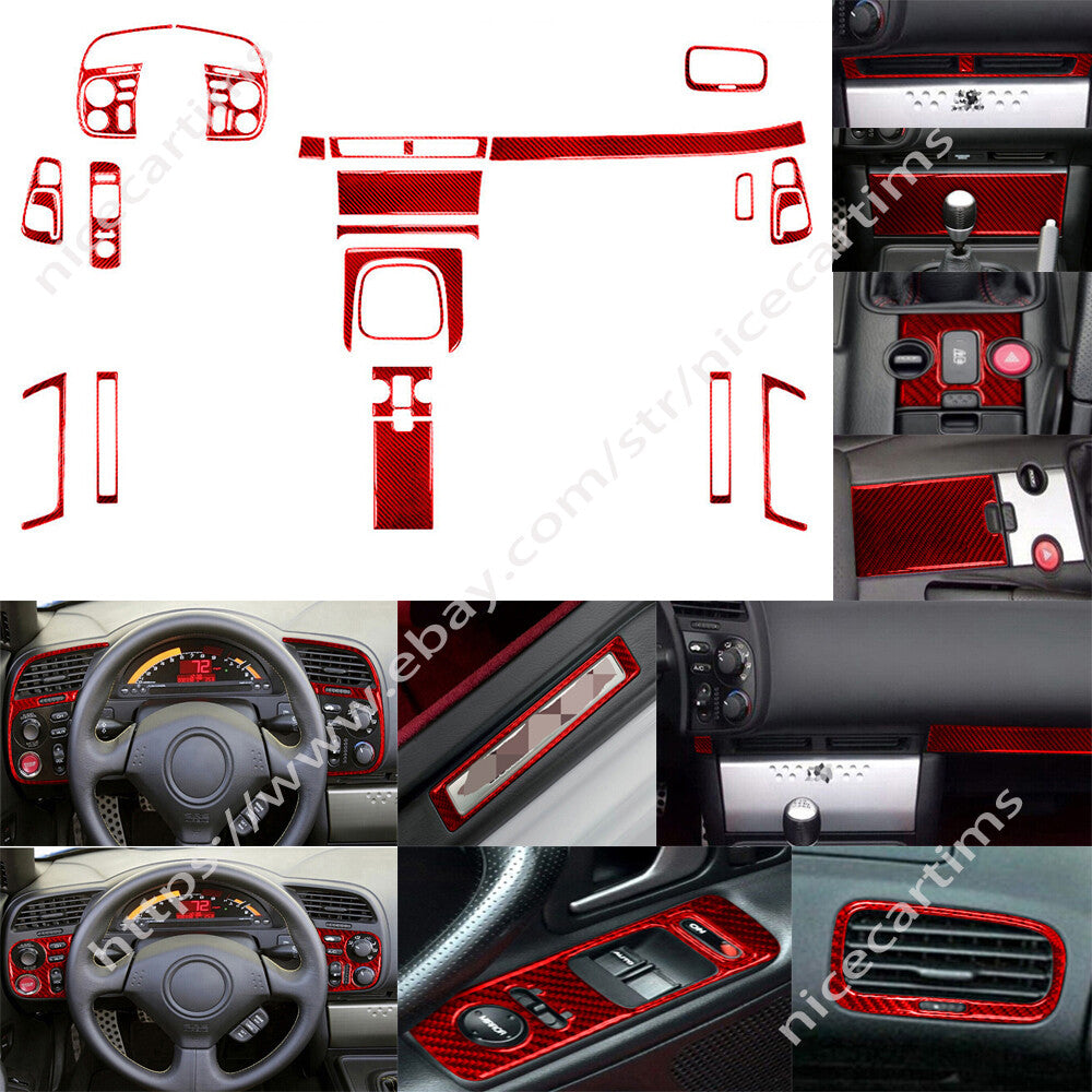 24Pcs Red Carbon Fiber Interior Full Set Trim Cover Kit for Honda S2000 2004-09