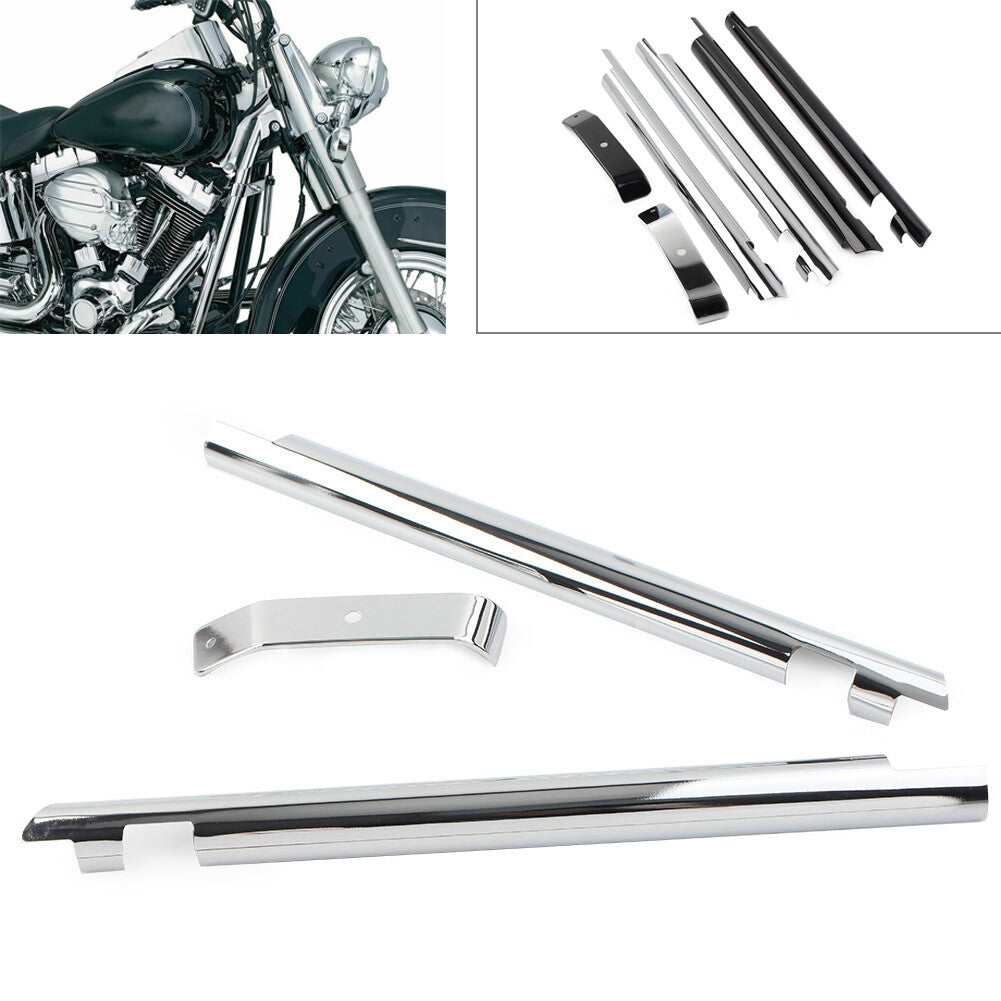 Chrome Down Tube Frame Covers Accent Trim for Harley Softail Twin Cam 00-06