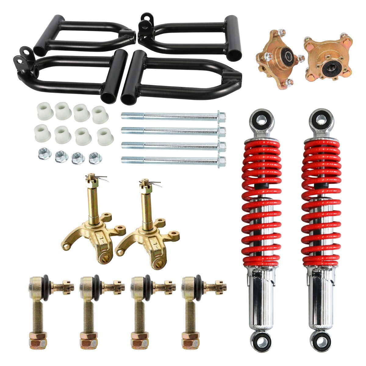 Go-kart front suspension kit, shock absorber, swing arm assembly, steering joint, wheels