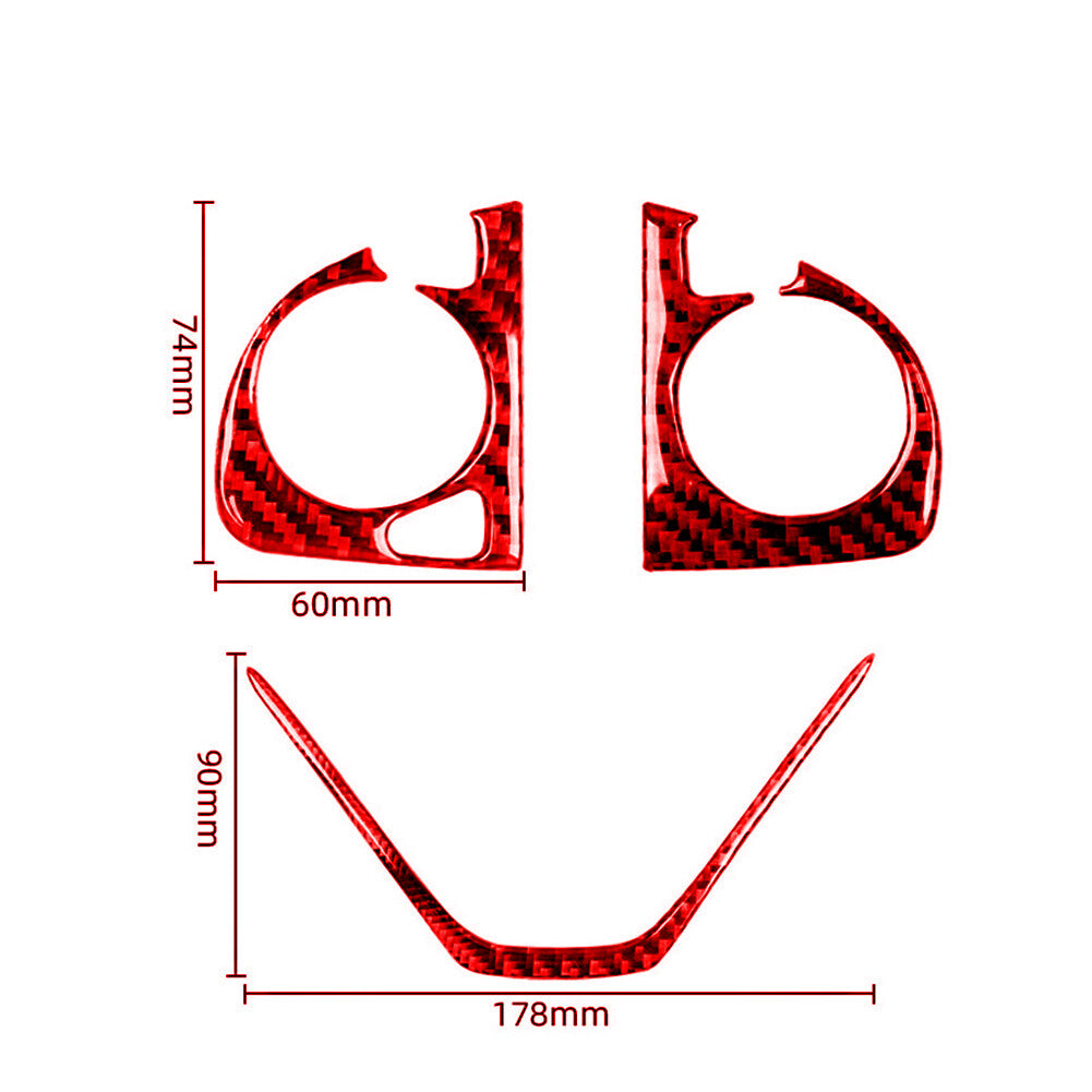 3x Red Carbon Fiber Steering Wheel Button Trim for Honda CRV CR-V 2012-16 Type A