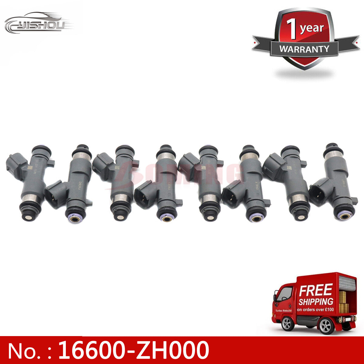 8-piece fuel injector set 16600-ZH00A for Nissan Titan Flex Fuel 2005-2006 5.6L V8, new.