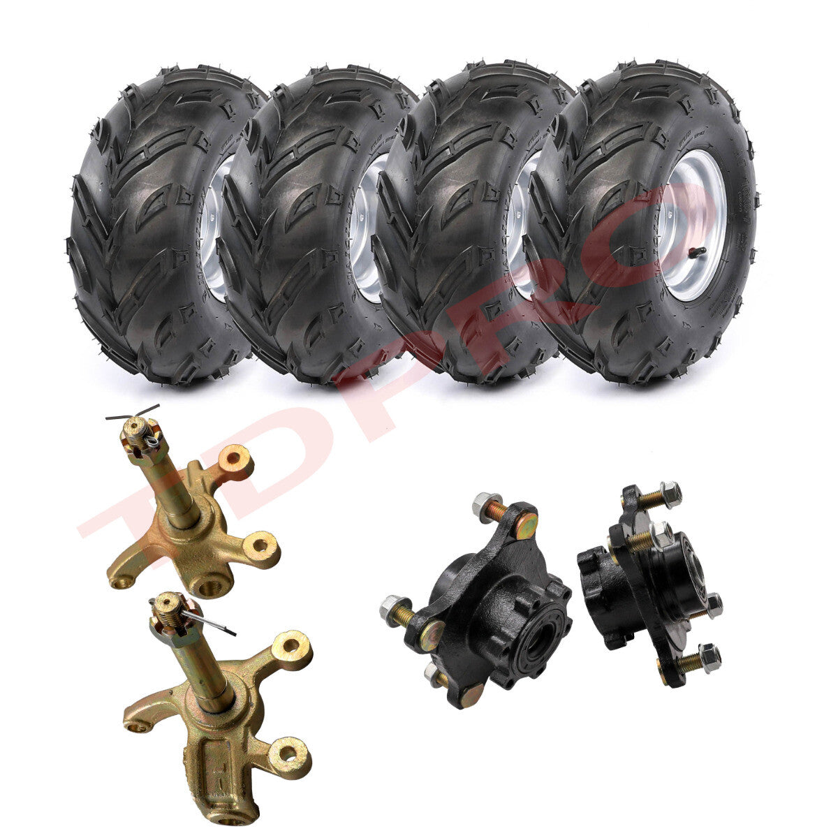4-piece set of 16x8-7 wheels, tires, rims, 4 lugs, 16x8x7 + hubs and spindles - Taodao All-Terrain Vehicle, Four-Wheel for Mini Bicycle