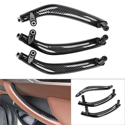 3pcs LHD Carbon Fiber Interior Door Pull Handle Trim Cover for BMW X5 X6 F15 F16