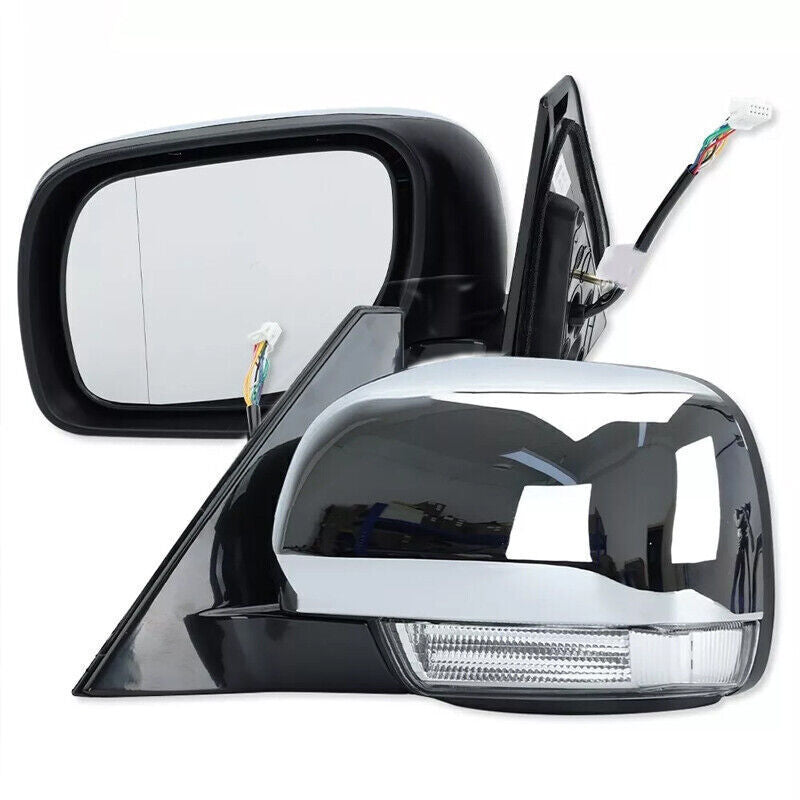 The left-side door mirror with light chrome trim is suitable for Mitsubishi Pajero Montero 2006 - 2021.