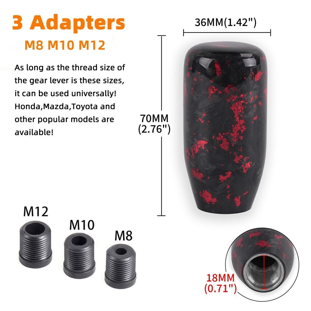Universal Black w/Red Forged Carbon Fiber Manual Gear Shift Knob Lever Shifter