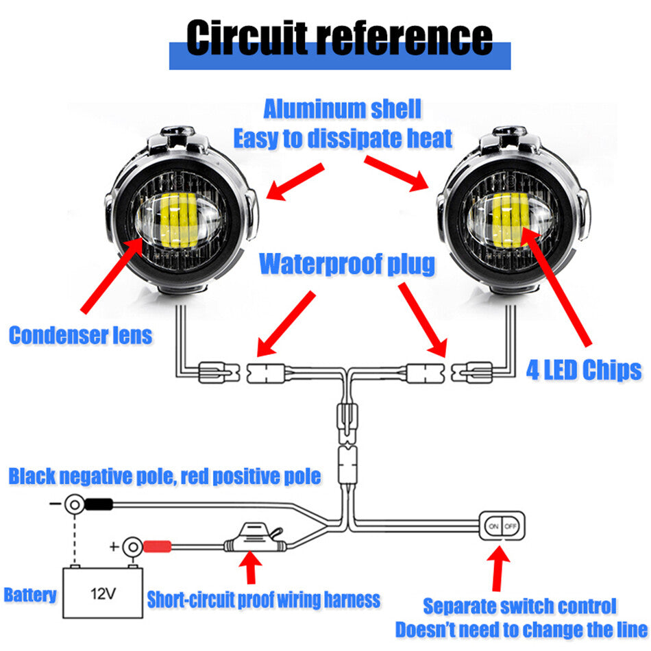 2x Motorcycle LED Auxiliary Lights Fogs Lamps DRL driving Fog Light For Motor