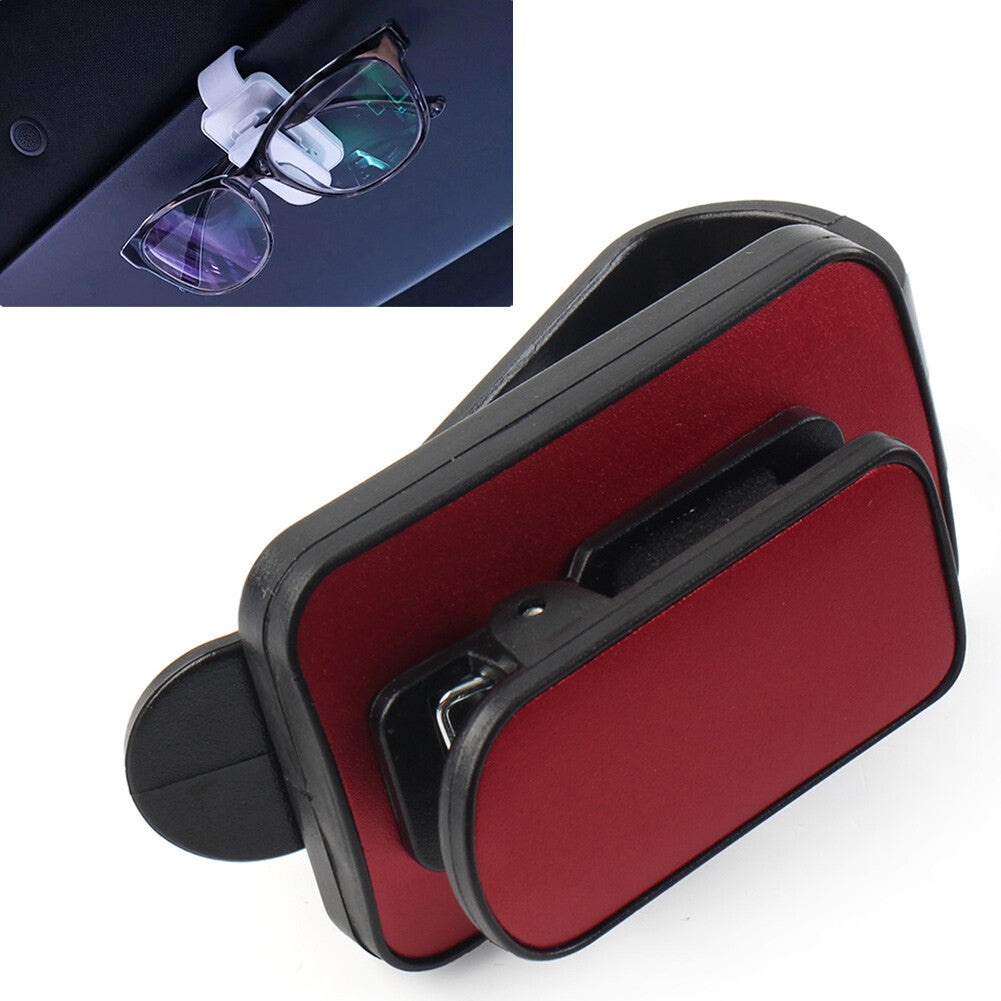 Car Sun Visor Clip Holder For Reading Glasses Sunglasses Eyeglass Card Black+Red