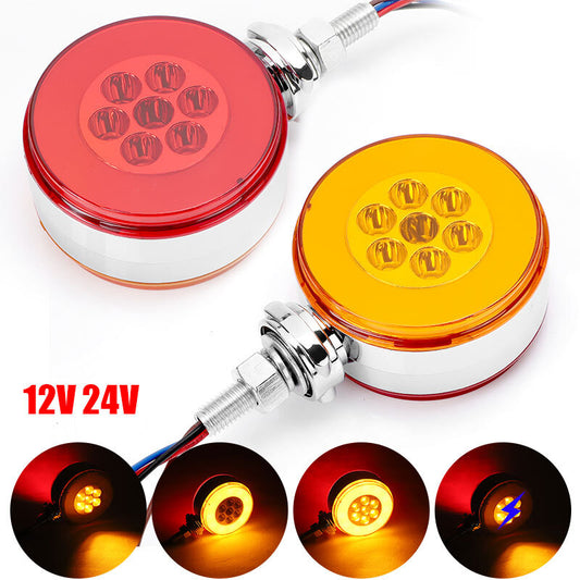 2X Amber/Red 3 Round Double Face 14 LED Pedestal Fender Brake Turn Signal Light