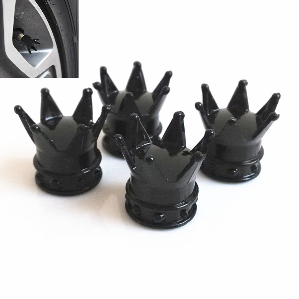 4Pcs Car Black King Crown Tyre Tire Wheel Valve Stems Air Dust Cover Cap