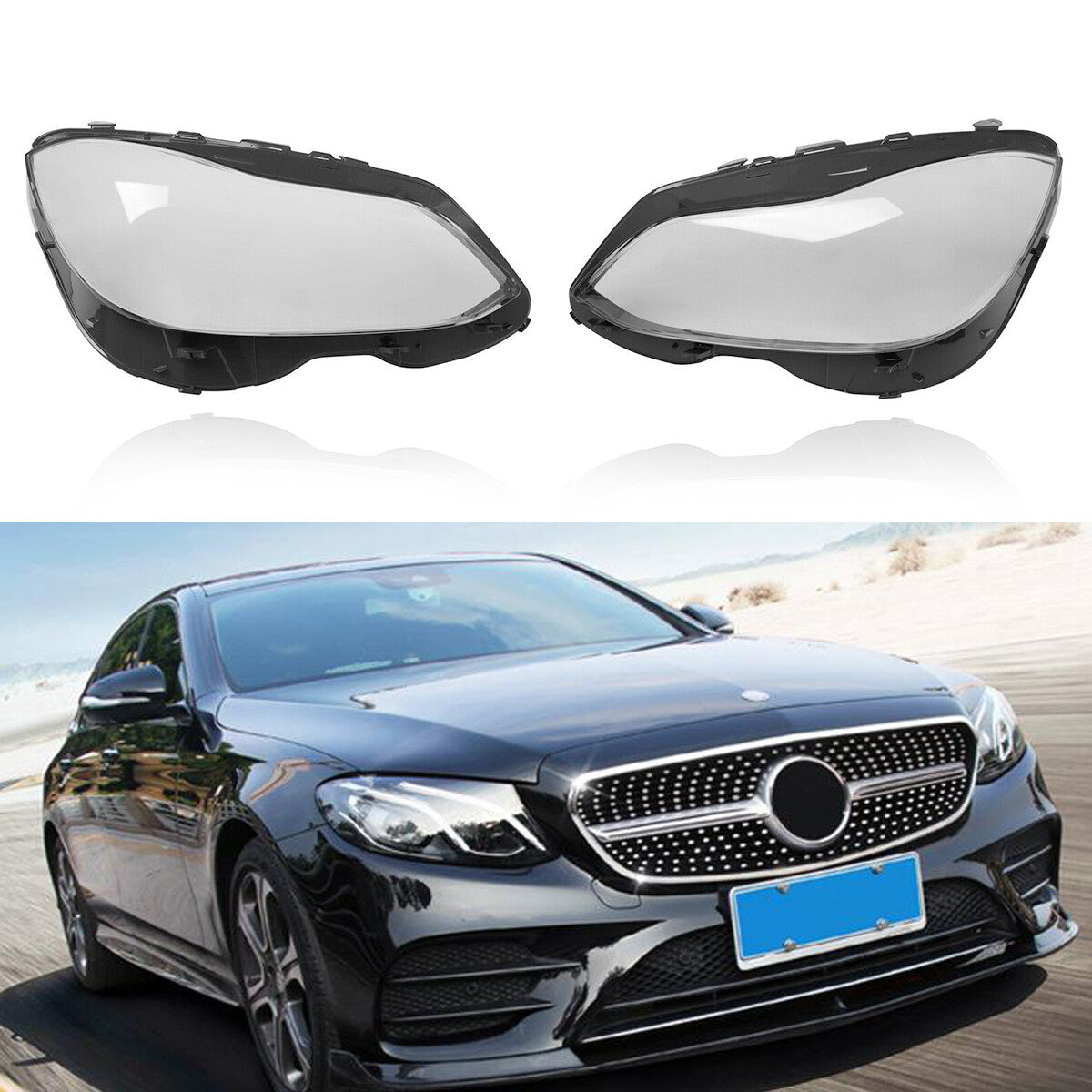 LH+RH Headlight Lens Protective Cover for Mercedes-Benz E-Class W212 (2014-2015)