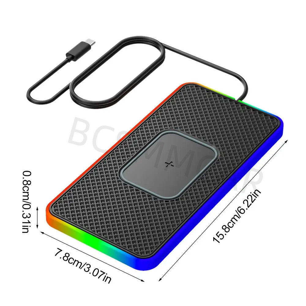 Wireless Charging Pad For Car Dashboard Holder Type C Port Adapter Anti-skid Mat