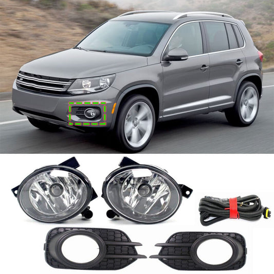 for VW for Tiguan 2012 2013 2014-2017 Front Clean Lens Fog Light Lamp+Grille+Wire