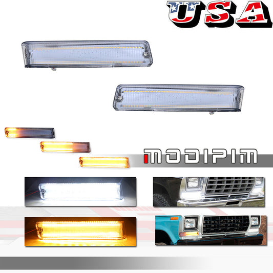 Suitable for 73-79 for Ford F-150 trucks and 78-79 for Mustang amber and white LED DRL turn signals.
