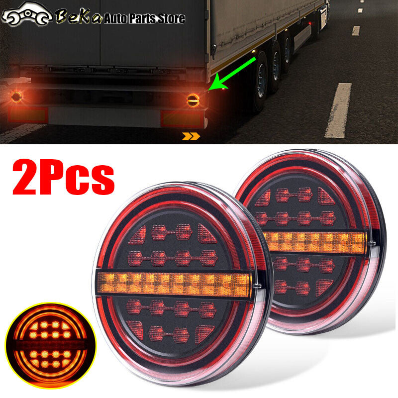 2-Pack LED Waterproof Round Trailer Truck Tail Lights in Amber Color - Traffic Flow Turn Signals