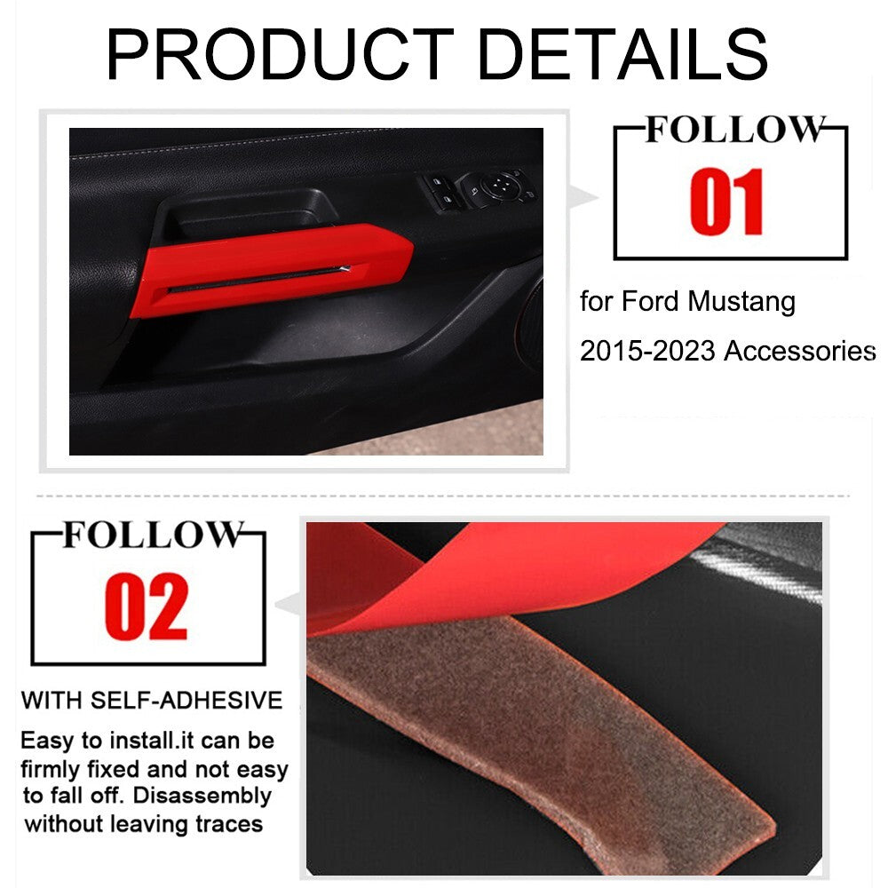 Red Interior Door Handle Armrest Cover Trim Decor for Ford for Mustang 2015-2023