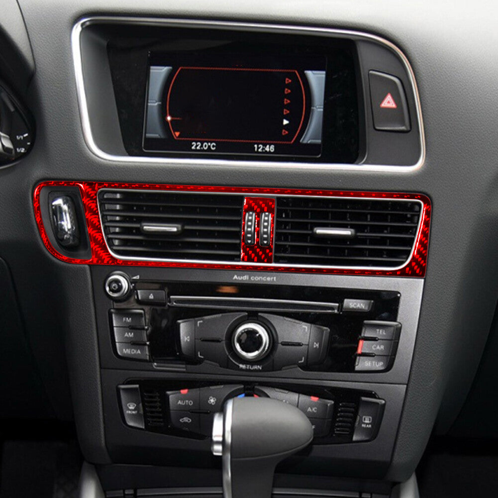 Red Central Air-Con Air Vent Trim Cover Decor Carbon Fiber for Audi Q5 2009-2017