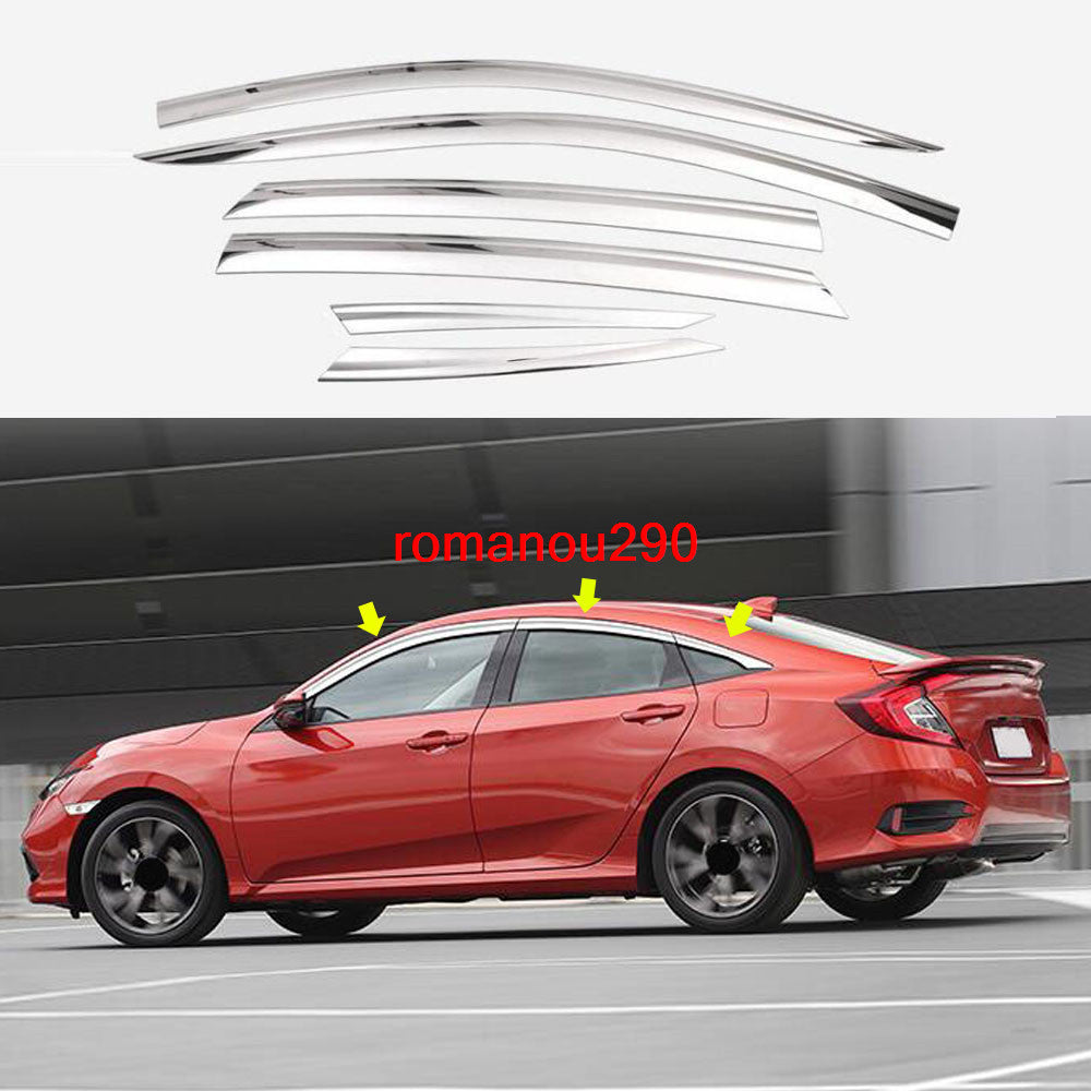 for Honda for Civic Sedan 2016-20 Chrome Window Visor Vent Shade Sun Rain Guard Trim
