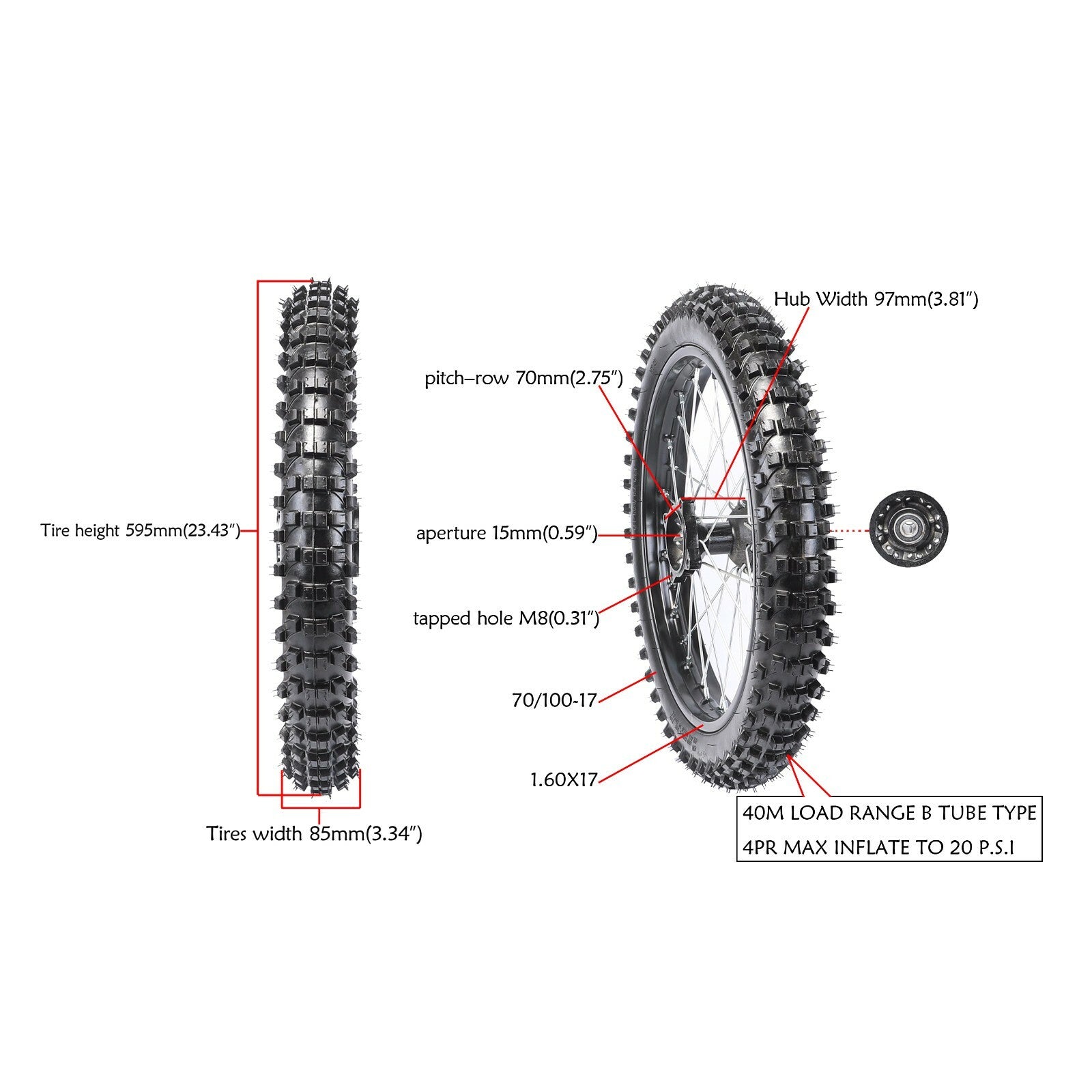 Front 70/100-17 + Rear 90/100-14 rims, chains, and grooves for an Apollo 125cc bicycle.