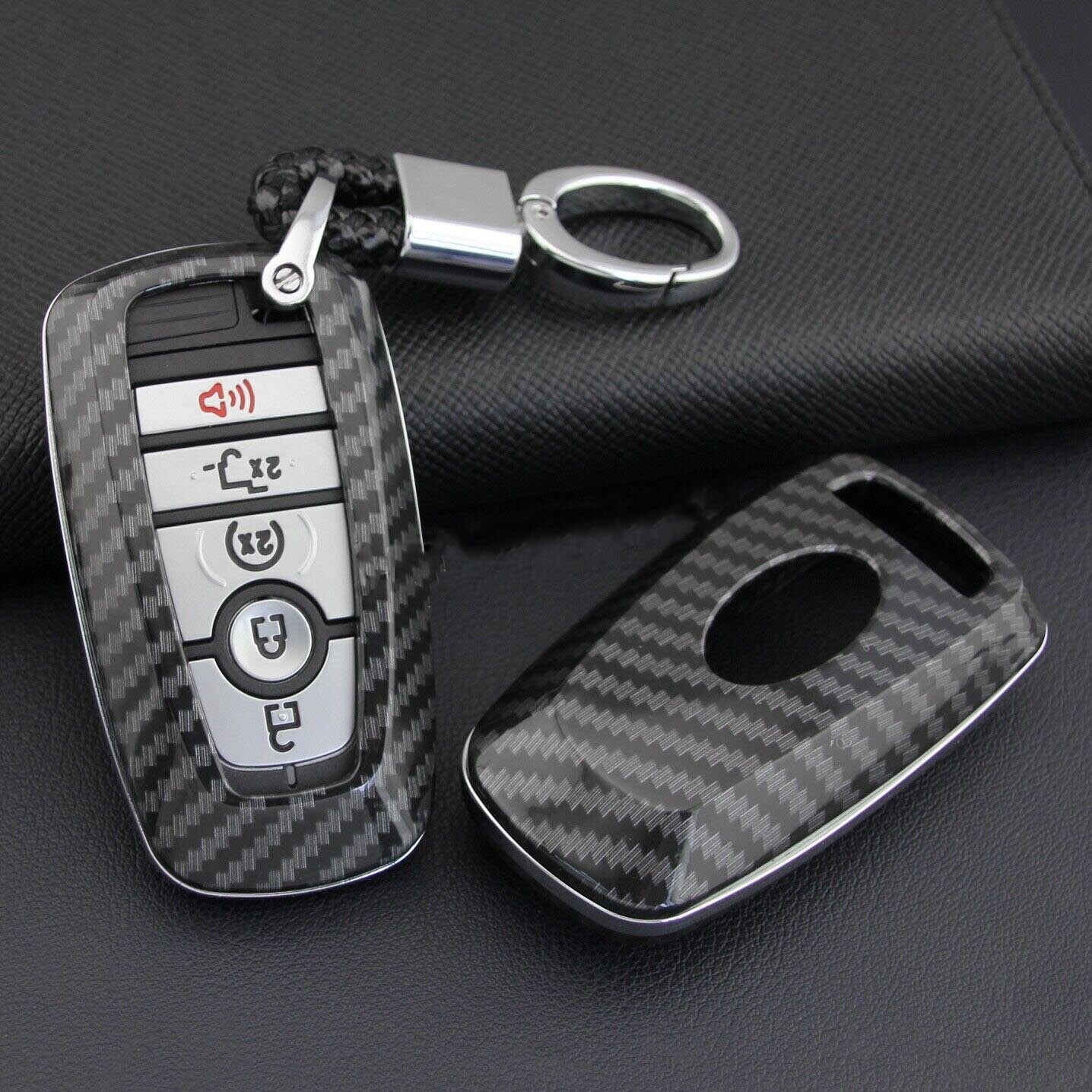 Carbon Fiber for Smart Key Fob Cover Case Chain Ring Accessories for Ford for Lincoln