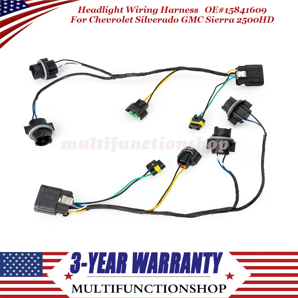 2PCS Headlight Wiring Harness for Chevrolet Silverado for GMC for Sierra 2500 2007-2014