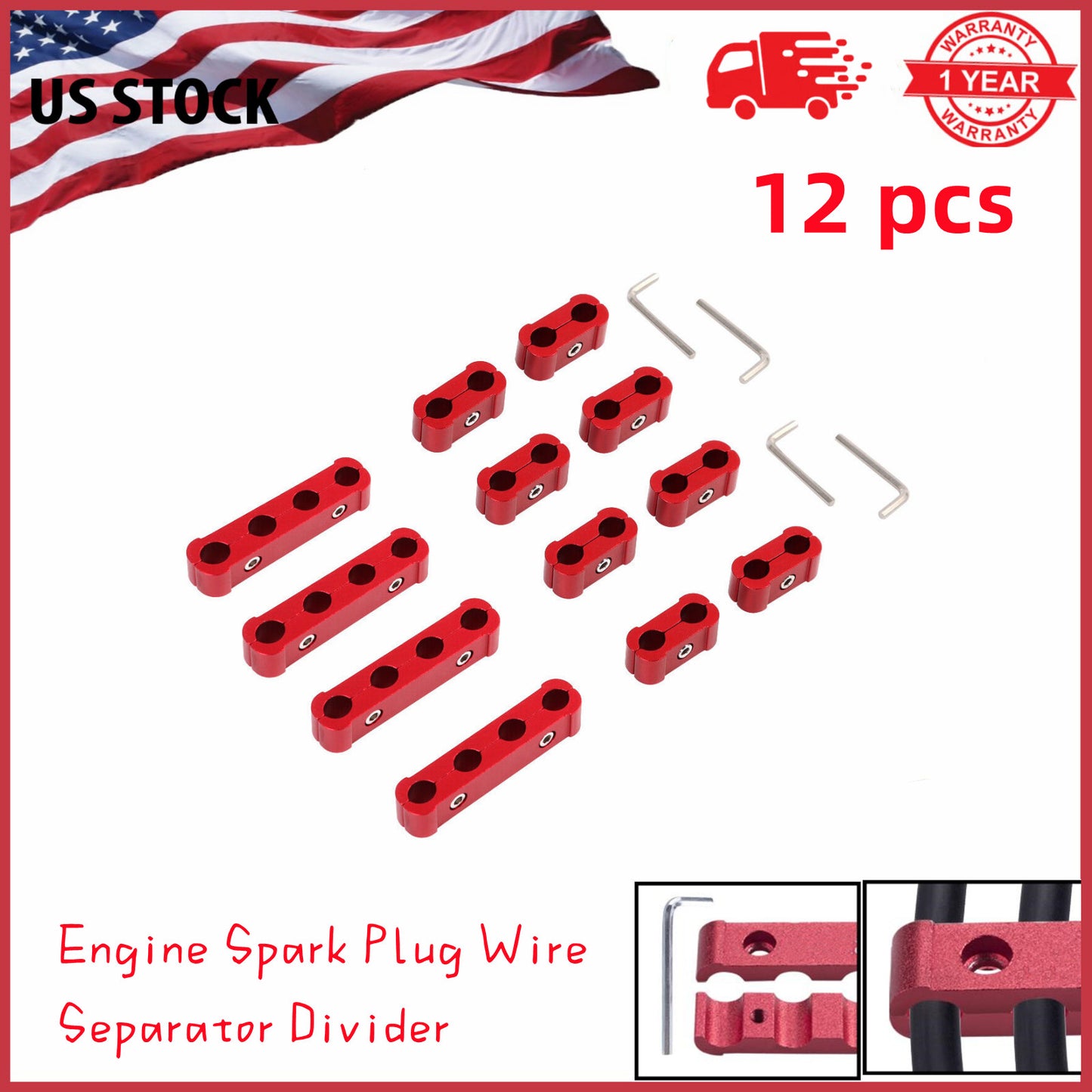12-Piece Spark Plug Wire Separator Divider 8mm 9mm 10mm for Racing (Red)